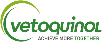 Vetoquinol pet health brand logo with green circular design and tagline Achieve More Together