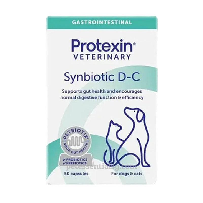 Protexin Synbiotic D-C for dogs and cats, supports gut health with probiotics & prebiotics, 50 capsules