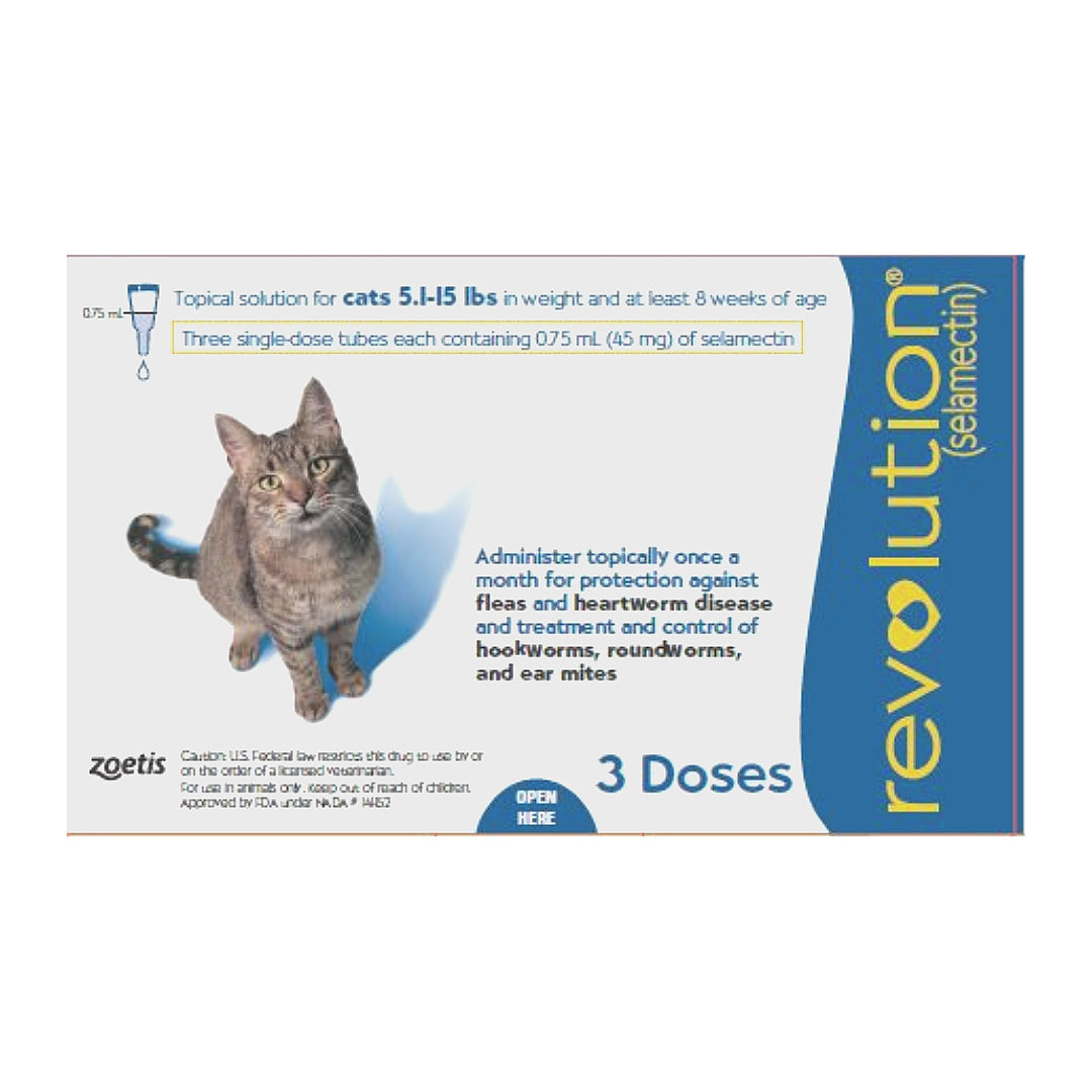 Revolution for cats 5.1-15 lbs – flea, heartworm & worm control, 3 doses topical solution