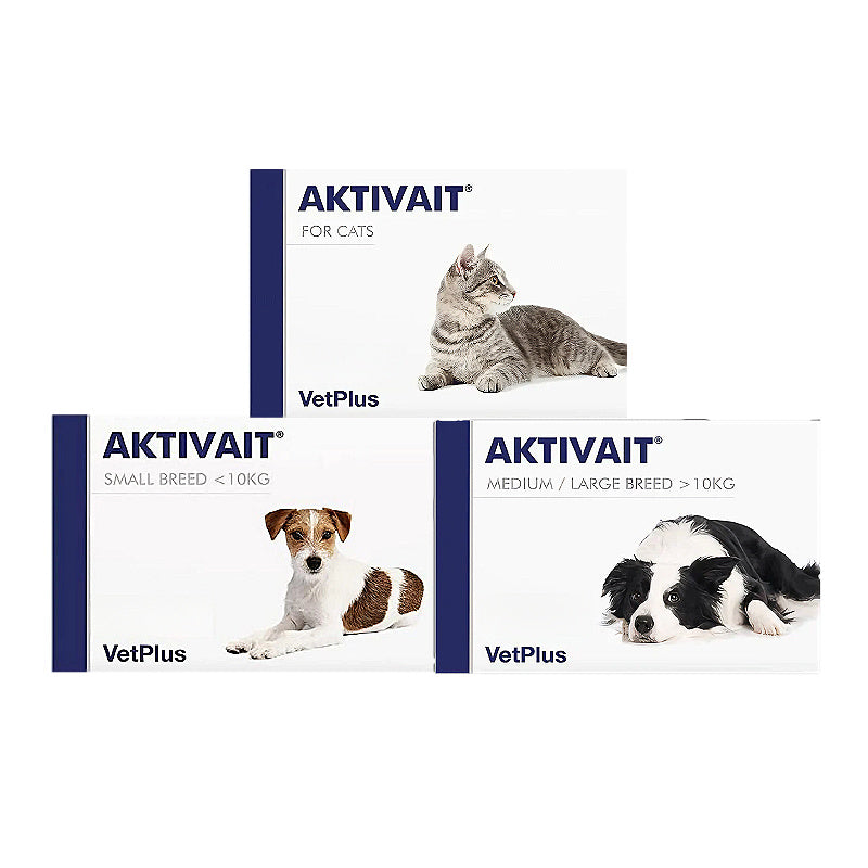 AKTIVAIT supplements for cats and dogs by VetPlus, supporting pet health for small, medium & large breeds