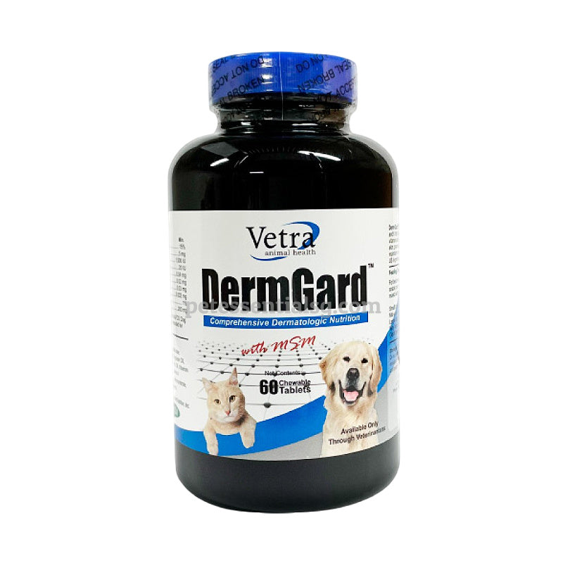 Vetra DermGard for dogs & cats – 60 chewable tablets with MSM for skin health, vet-recommended pet supplement