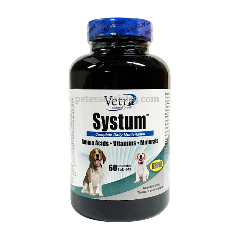 Vetra Systum dog multivitamin with amino acids, vitamins, minerals — 60 chewable tablets for pet health