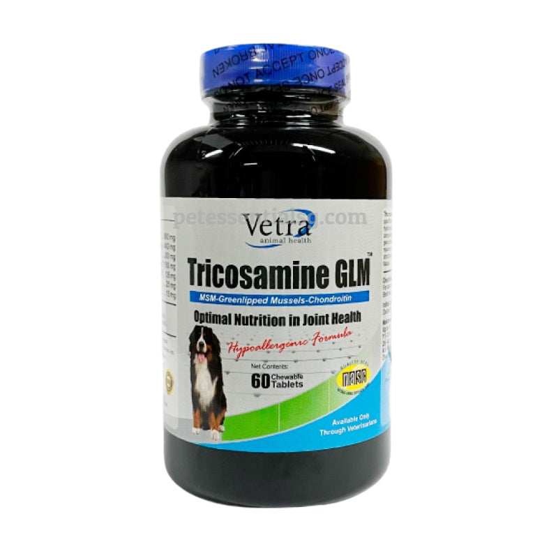 Vetra Tricosamine GLM joint health supplement for dogs, 60 chewable tablets, hypoallergenic formula