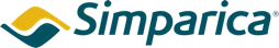 Simpatica pet food brand logo with yellow and teal wave design